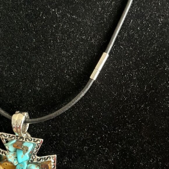 18 in. Black Cord Necklace with 5” Silver Tone Pendant with Beaded… - Picture 8 of 15